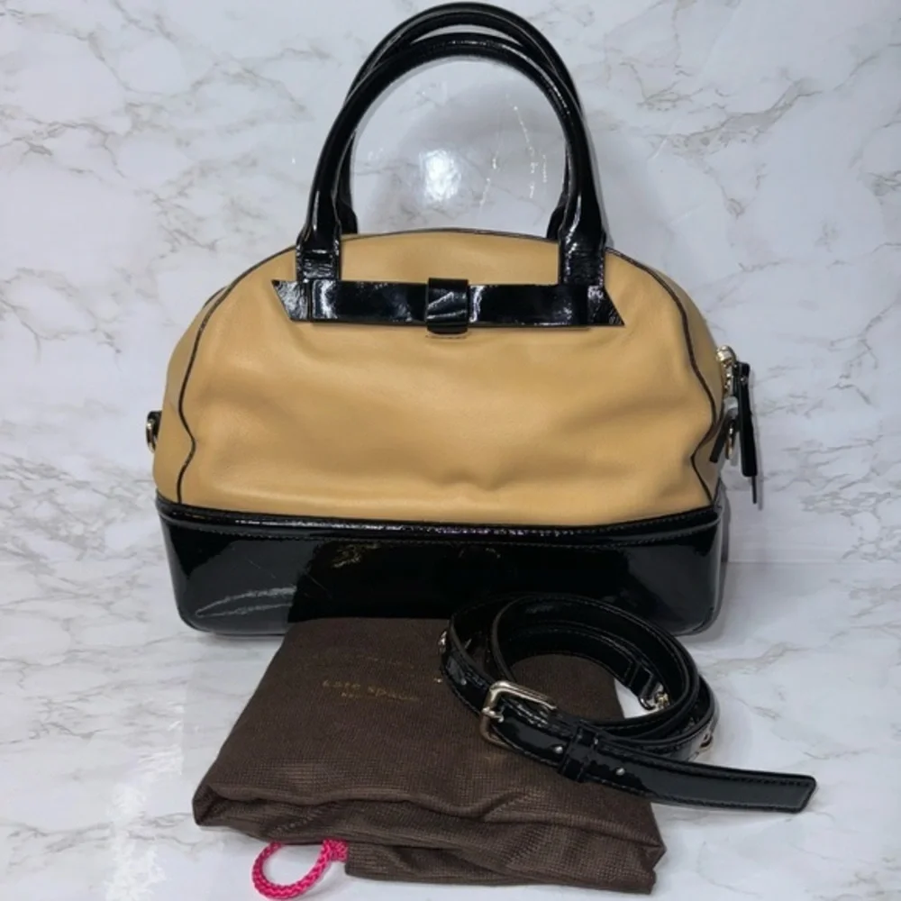 Vintage KATE SPADE Chelsea Park Porter Satchel/Shoulder in beige & black Leather